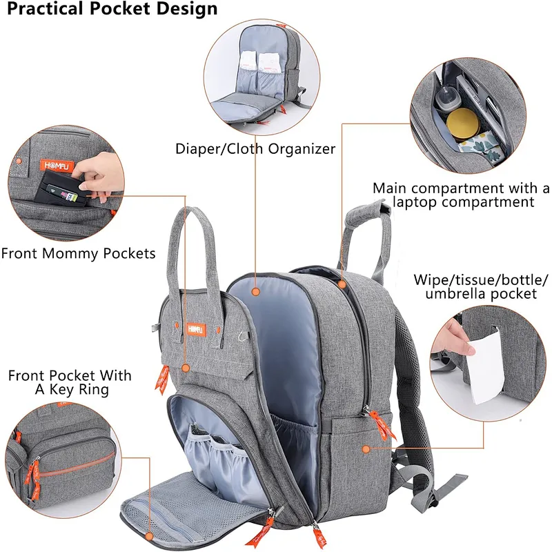 Homfu Diaper Bag Backpack Mommy Hospital Baby Bags for Girls Boys Multifunction Large Laptop Travel Backpack Mom Dad Diaper Bag with Changing Pad Waterproof Fashion Maternity Baby Diaper Bag Tote